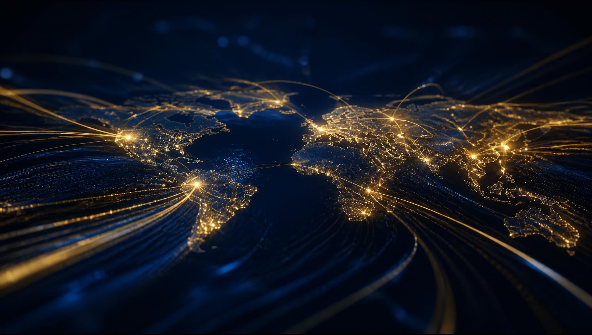 Rede global de fibra ótica conectando servidores